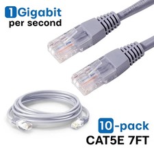 Pack of 10 Cat5e Ethernet Cable 7 ft Gray RJ45 LAN Network Gigabit Patch Cord picture