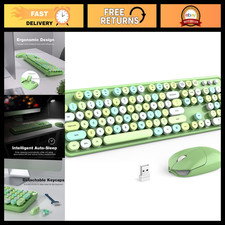 Wireless Retro Typewriter Keyboard & Mouse Combo, 2.4GHz, Full Size, Green for P picture