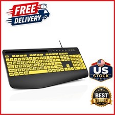 Yellow Large Print Keyboard with Wrist Rest for Comfort and Visibility picture