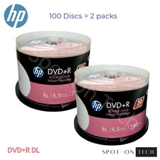 100 HP DVD DVD+R DL 8x Dual Double Layer White Inkjet 8.5GB 240Min Original Pack picture