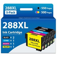 288XL Ink Cartridges 5PK (2BK/C/M/Y) for Epson  XP-340 XP-440 XP-330 XP-446 picture