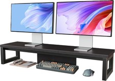 Dual Monitor Stand Riser Wood and Steel Monitor Stand for Desk Multi-Purpose picture
