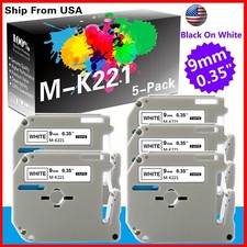 5 PK MK221 MK-221 Label Tape Used for P-touch PT-65 PT-65SB(Black on White) picture