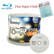 50 Smartbuy Logo BD-R BDR 6X 25GB Blu-ray Blank Disc + FREE Micro Fiber Cloth picture