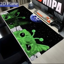 2D Flat, 1pc Oversized, Non-Slip Desk Mat, Mouse Pad, Featuring a Green Alien picture