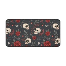 Skull and Red Roses Desk Mat | Gothic Floral Mousepad picture