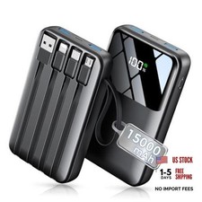 Power Bank, 15000mAh Portable Charger with Built in Cable, 22.5W 15000mah Black picture