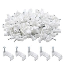 100pcs 14mm Flat Ethernet Cable Wire Clips Single Coaxial Cable Clamps With Nail picture