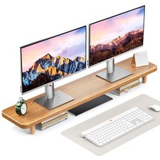 Dual Monitor Stand Riser, 39 Inch Extra Long Wooden Desktop Monitor Riser wit... picture
