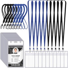 Marspark 200 Pcs ID Badge Holder with Lanyard Clear Black, Blue picture