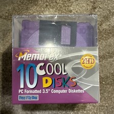 Memorex MF2HD Floppy Disk - 32106000 NOS Translucent Colors 10 Cool Disks & Box picture