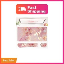 QiyI PU Leather Desk Mat Set Pink Gold Marble 31.5x15.7 picture