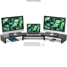 TAVR Universal 3 Wood Dual Monitor Stand Risers, Length and Angle Adjustable picture
