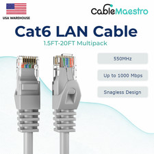 CAT6 Ethernet LAN Network RJ45 Patch Cables 1.5FT-20FT Multipack LOT, Gray picture