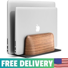 Vertical Laptop Stand, Dual Slot Wood Holder For Desk picture