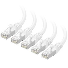 10Gbps 5-Pack Snagless Shielded Cat 6A Cable, 1Ft, White | S/FTP picture