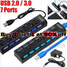 7 Port USB 2.0 / 3.0 Hub High Speed Splitter Adapter For PC Laptop Mac Desktop picture
