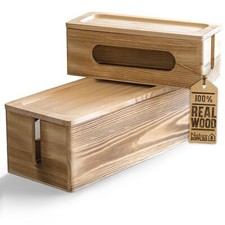 NATURE SUPPLIES Set of 2 Wooden Cable Management Boxes, Large and Medium Cord... picture