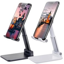 Meetuo 2 Pcs Cell Phone Stand, Adjustable Foldable & Portable, Black+White picture