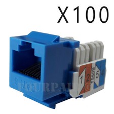 100x Pack Lot CAT6 Network RJ45 Port 110 Punch Down Keystone Snap-In Jack Blue picture