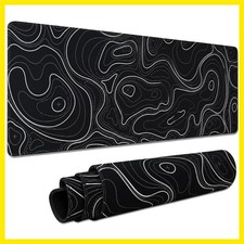 Large Gaming Mouse Pad Black Topographic Contour Mouse Pad Extended XL Long M... picture
