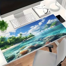 A Large Tropical Beach Mouse Pad Featuring Seas, Corals, And Green Plants, Mak picture