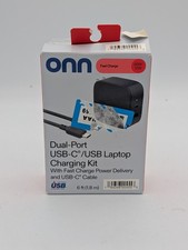 ONN Dual-Port USB-C  USB Laptop Charging Kit Fast Charge Power Delivery 6ft NEW picture