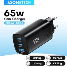 ASOMETECH 65W GaN USB-C Charger 3-Port PD PPS QC Fast Wall Adapter for Laptop picture
