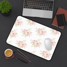 Pink Rose Pattern Desk Mat | Floral Office Mousepad  Shabby Chic picture