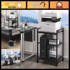 Mobile Printer Stand with Charging Station & USB Ports, 3-Tier Rolling Cart, Loc picture