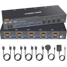 HDMI Displayport KVM Switch 4 Computers 2 Monitors, 8K@60Hz/4K@144Hz Dual Monito picture