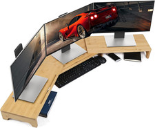 Monitor Stand Riser 60 Inch Bamboo Dual Monitor Desk Organizer with Adjustable picture