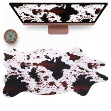 Large Cow Print Desk Mat Cowhide Leather Print Desk Mat Western Cowboy Rug Ga... picture