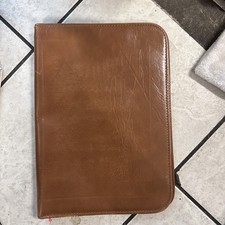 Vintage Portfolio Brown Leather Zip Up Document Holder COATS CLARK picture