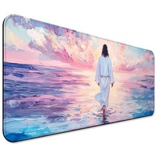 JIANG100 Jesus Walking on Water Gaming Desk Mat, Extended Mouse Pad, Pink picture