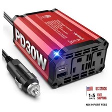 300W Car Power Inverter, DC 12V to 110V AC, PD30W QC18W 2 Outlets Red-300W picture