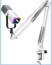 FIFINE USB/XLR RGB Desktop Microphone Boom Arm Kit White w/ Mute, Volume, Jack picture