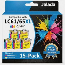 Jalada Compatible LC65 LC61 Ink Cartridges 15-Pack|5C 1, Cyan Magenta Yellow picture