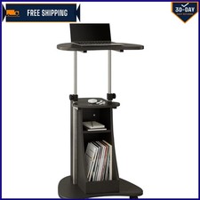 Contemporary Adjustable Height Rolling Laptop Cart with Ample Storage Solutions picture
