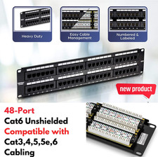 48-Port Cat6/RJ45 Patch Panel Wall/Rack Mount for Gigabit Ethernet Home Network picture