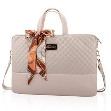 Laptop Bag for Women Carrying Computer Case PU Leather Khaki Fits 15.6 Inch picture