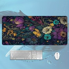 Floral Pattern Large Mouse Pad - Non-Slip Rubber Base, Stitched Edges, Durable picture
