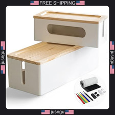 Wood Cable Management Box Set for TV and Desk, Large and Medium Organizers picture