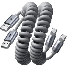 LISEN Coiled USB C Cable, 2 Pack for Android Auto & CarPlay 4FT, Space Gray  picture