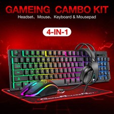 4 In 1 Wired Gaming Keyboard Mouse Headset and Mousepad Bundle RGB LED PC Gamer picture