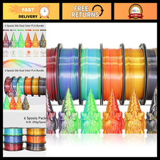 6 Spools Bicolor Dual Color 1.75mm 3D Printer Filament Bundle, Silk PLA, 250g Ea picture