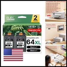 ejet 64XL Black Ink Cartridge 2 Pack for HP Printers picture