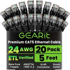 Black Cat5e Ethernet Patch Cable 5 FT 20 PCS Snagless RJ45 LAN Network Cord picture