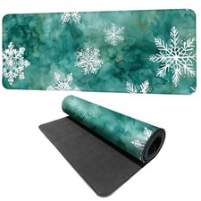 Snowflake Mouse Pad XXL – Large Winter Desk Mat, Green Watercolor Holiday Gaming picture