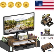 Elegant Rustic Brown Monitor Riser with Storage and Adjustable Organizer Tray picture